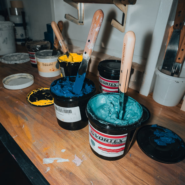 1/1: Brick on Blue - hand printed, smooth two-color ink faded print. no two are the same.